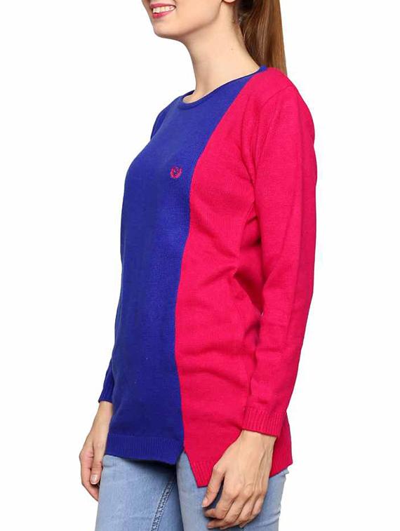 dark blue and pink color block acrylic pullover - 11855125 - Standard Image - 1