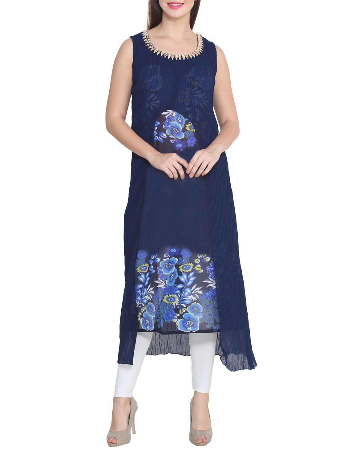 blue georgette layered kurta