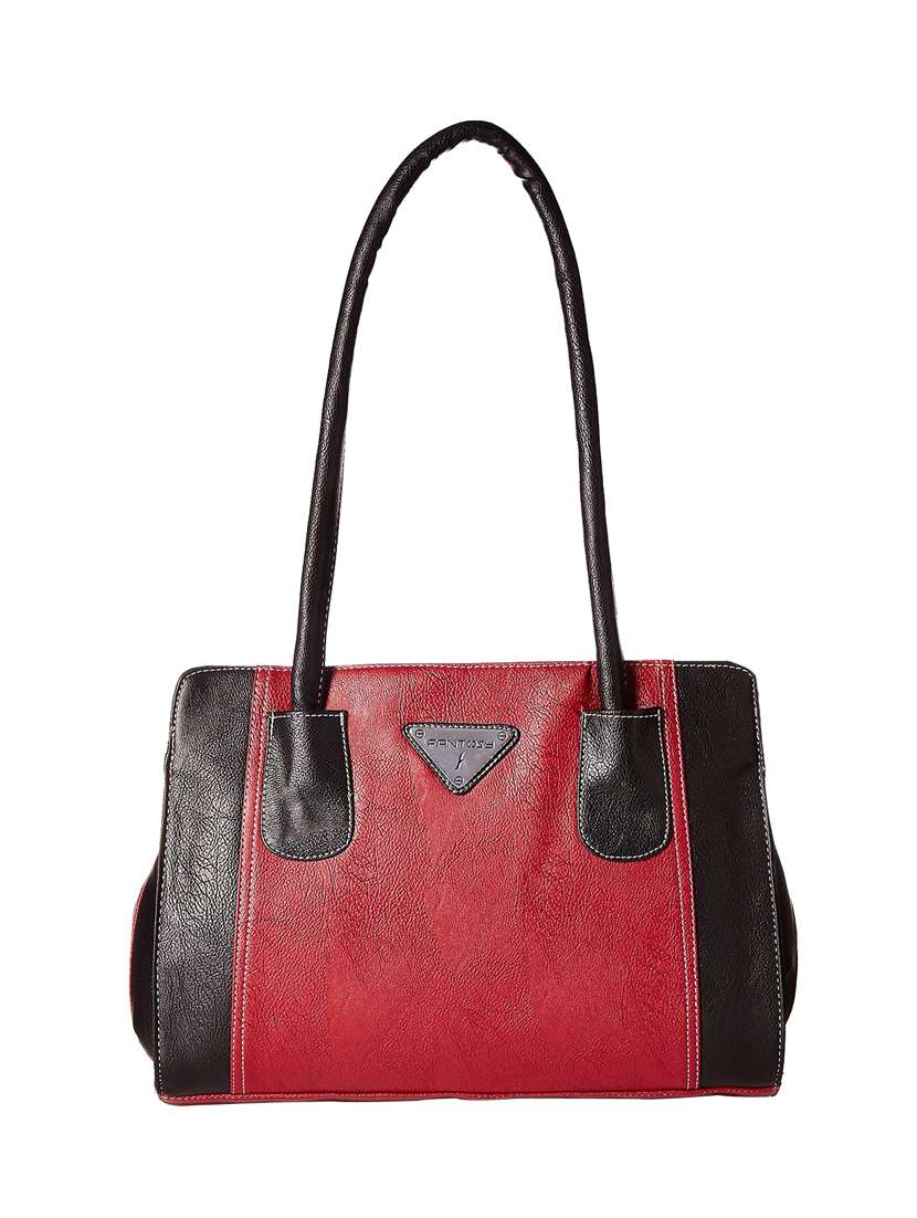 maroon leatherette handbag