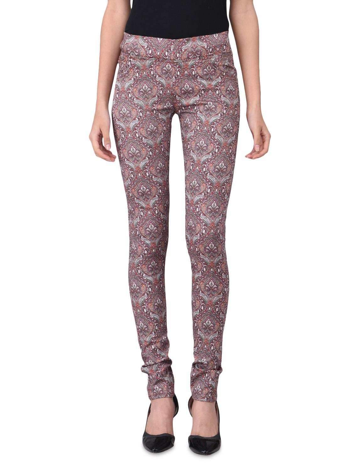 beige cotton lycra printed leggings - 1186189 - Zoom Image - 0