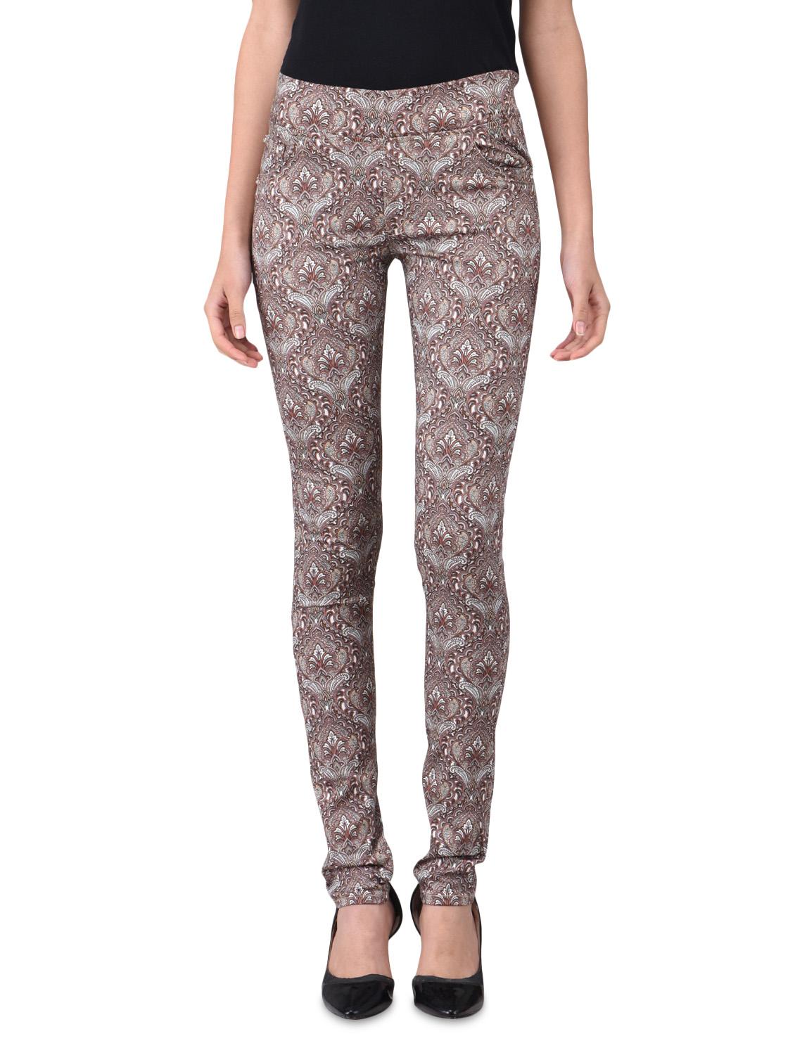 beige cotton lycra printed leggings - 1186190 - Zoom Image - 0