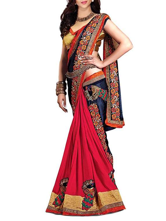 red georgette embroidered lehenga saree with blouse