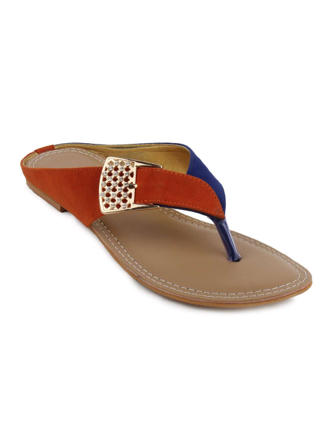 orange suede toe separator sandals