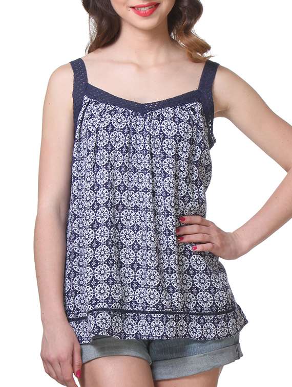 blue rayon printed boxy top