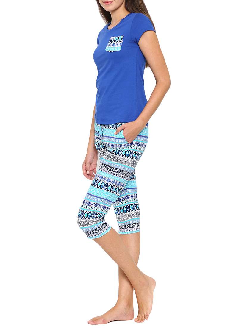 blue cotton capri set nightwear - 11875047 - Standard Image - 1