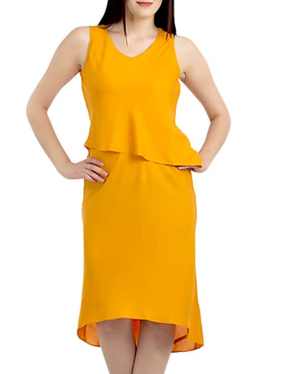 v-neck solid layered high low dress