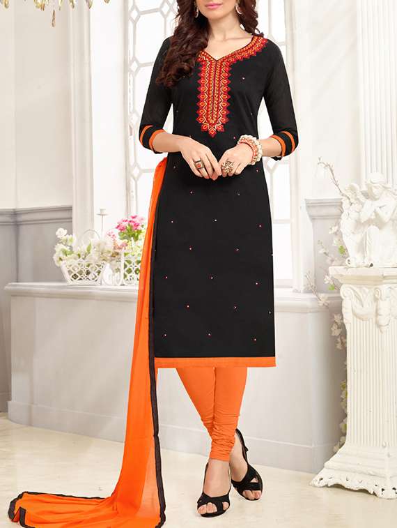 black cotton blend churidaar suits dress material