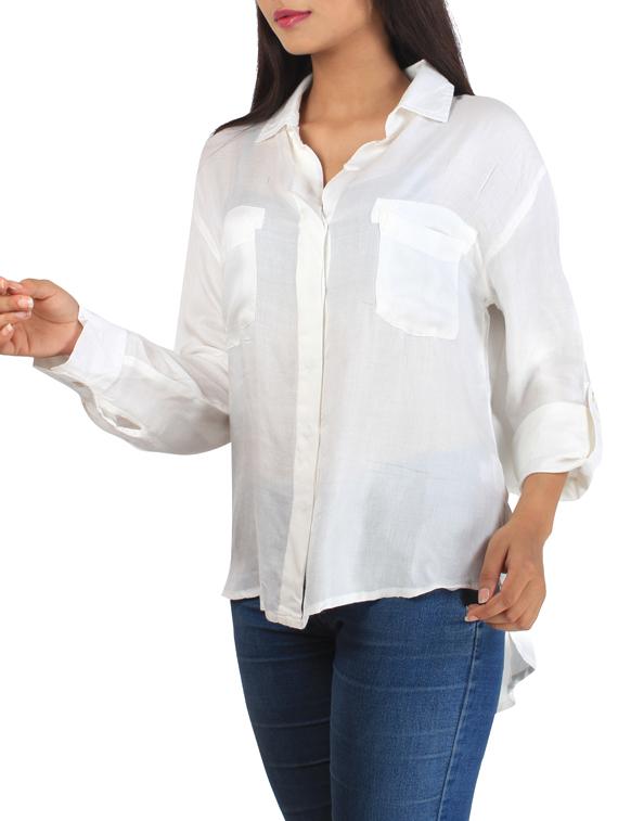 white viscose assymmetric shirt - 11914005 - Standard Image - 1