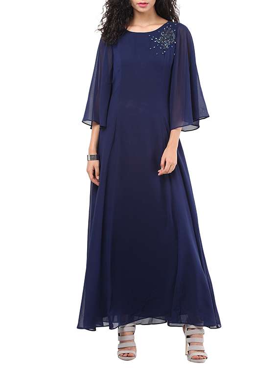 navy blue embellished maxi dress