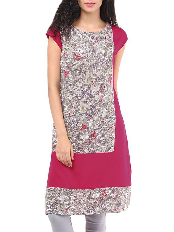 magenta printed cap sleeved crepe kurta