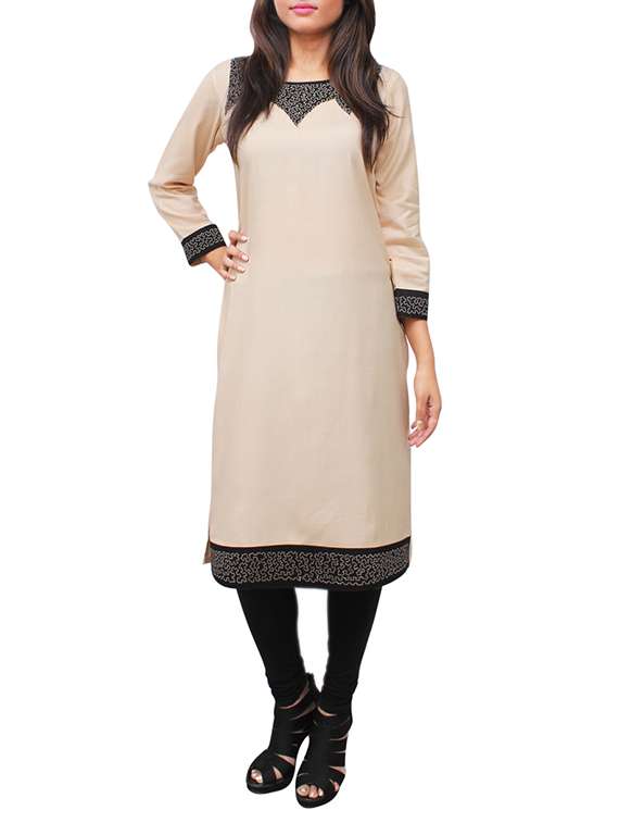 beige and black plain rayon straight kurta