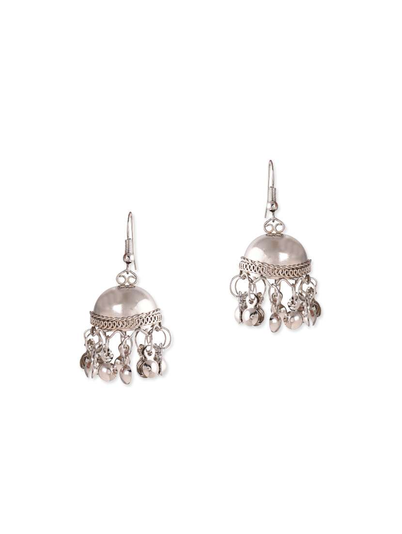 silver metal jhumka earrings