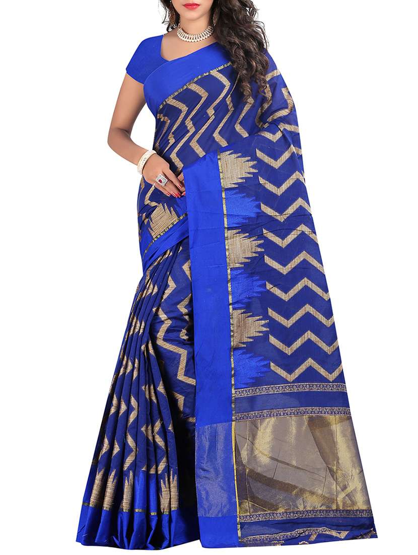 blue woven saree with blouse