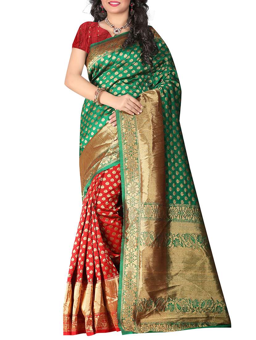 green silk saree with blouse