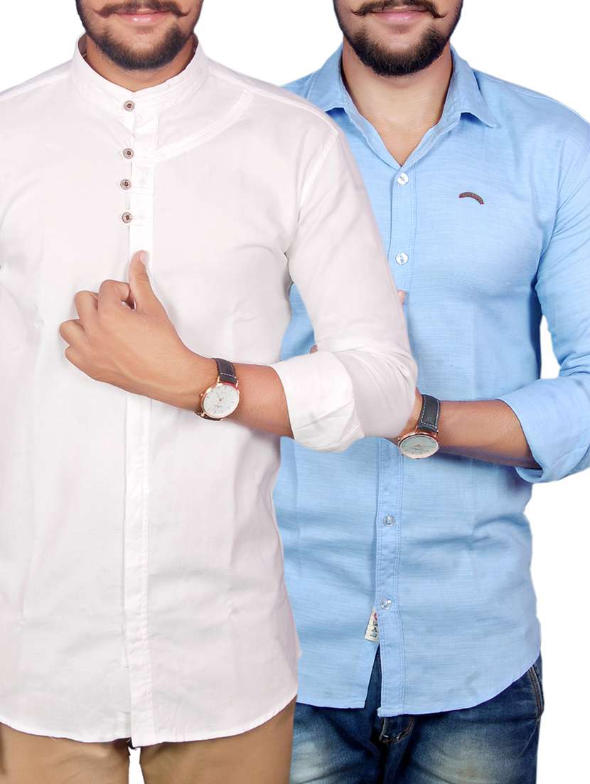 solid cotton casual shirt (set of 2)