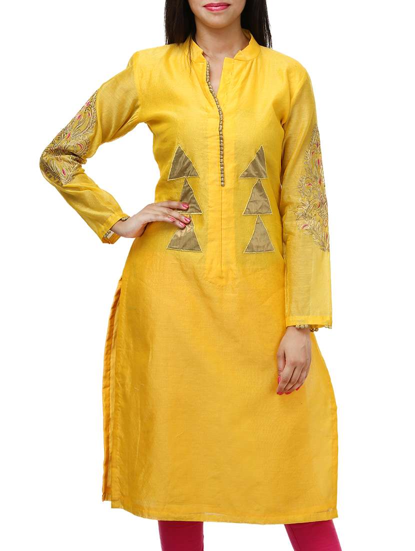 yellow silk straight kurta