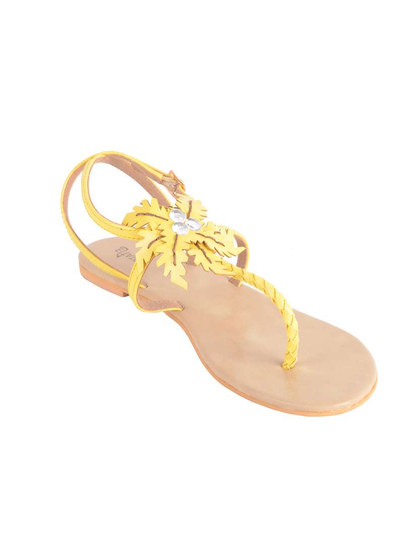 yellow t-strap leatherette sandal