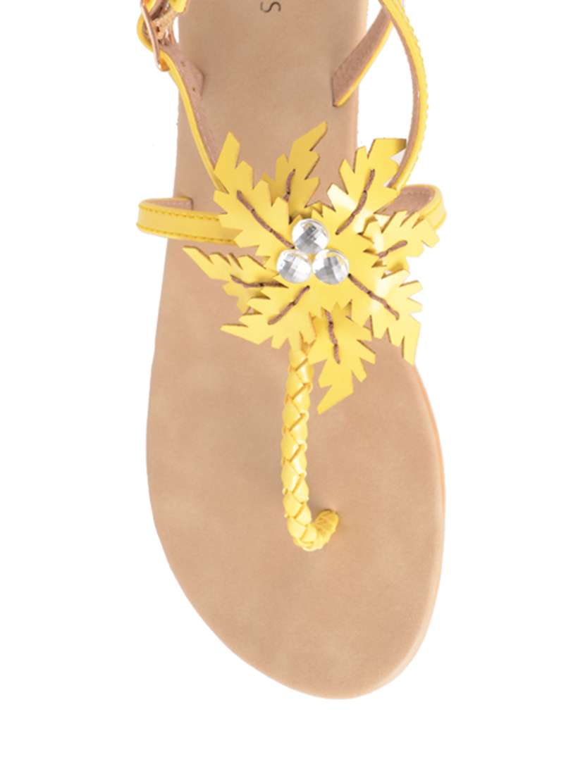 yellow t-strap leatherette sandal - 11957142 - Standard Image - 1