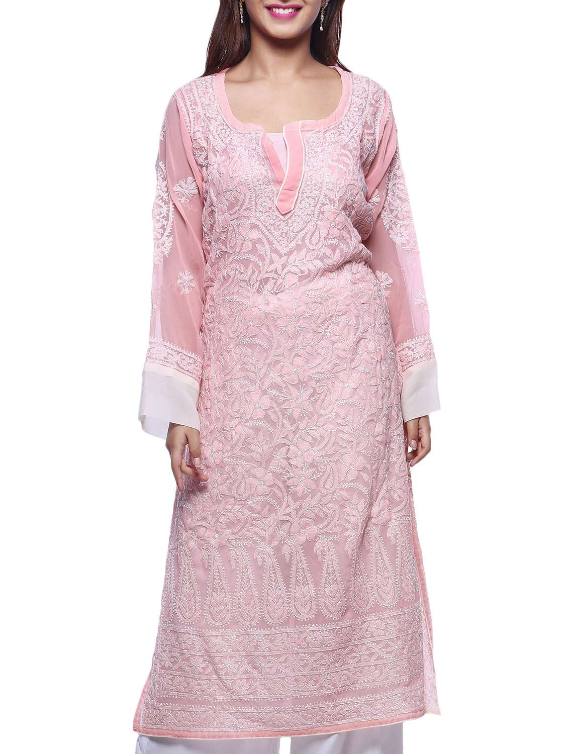 Baby Pink Chikankari Embroidered Georgette Kurta