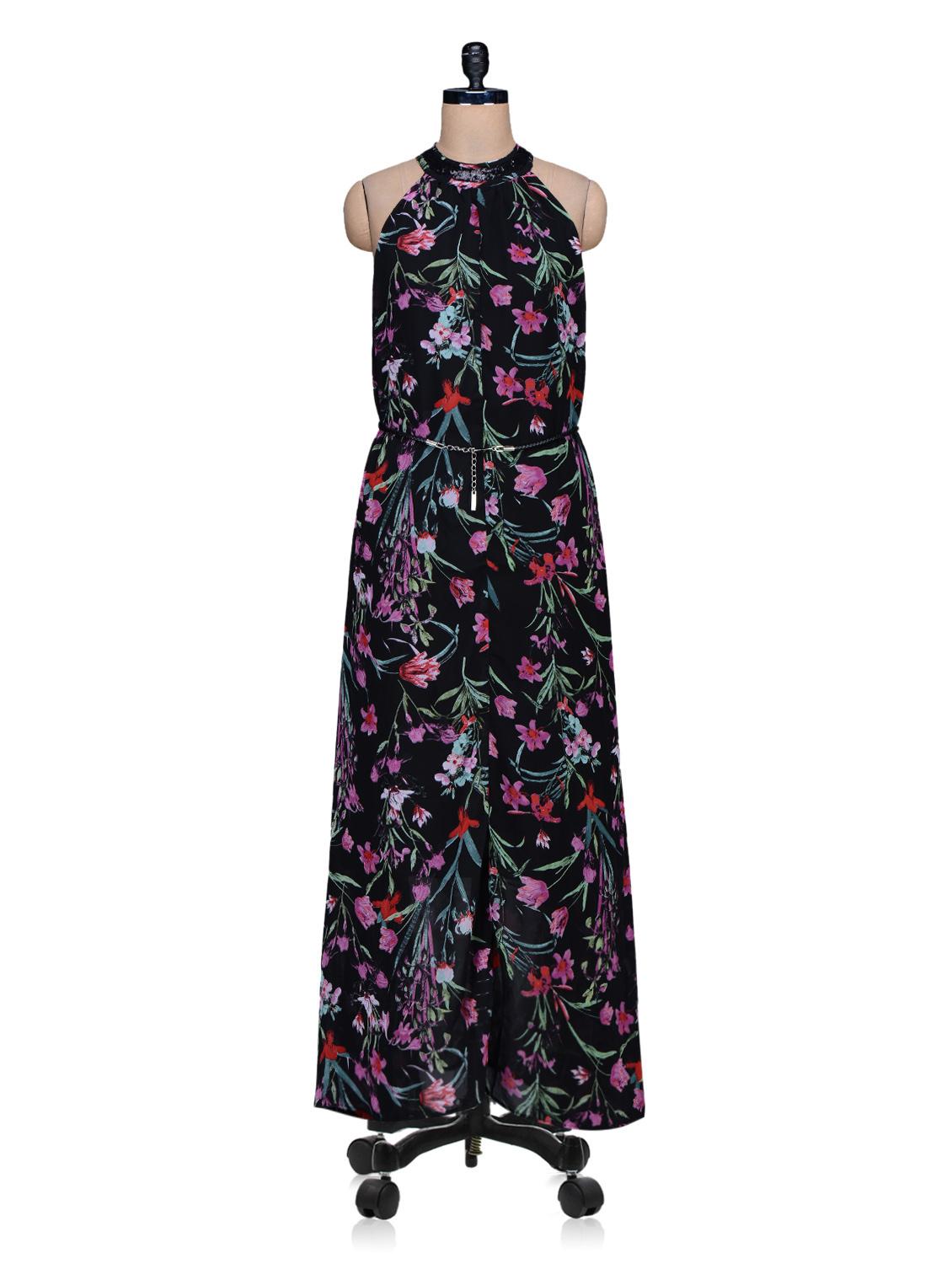 Black Floral Printed Maxi Dress - By