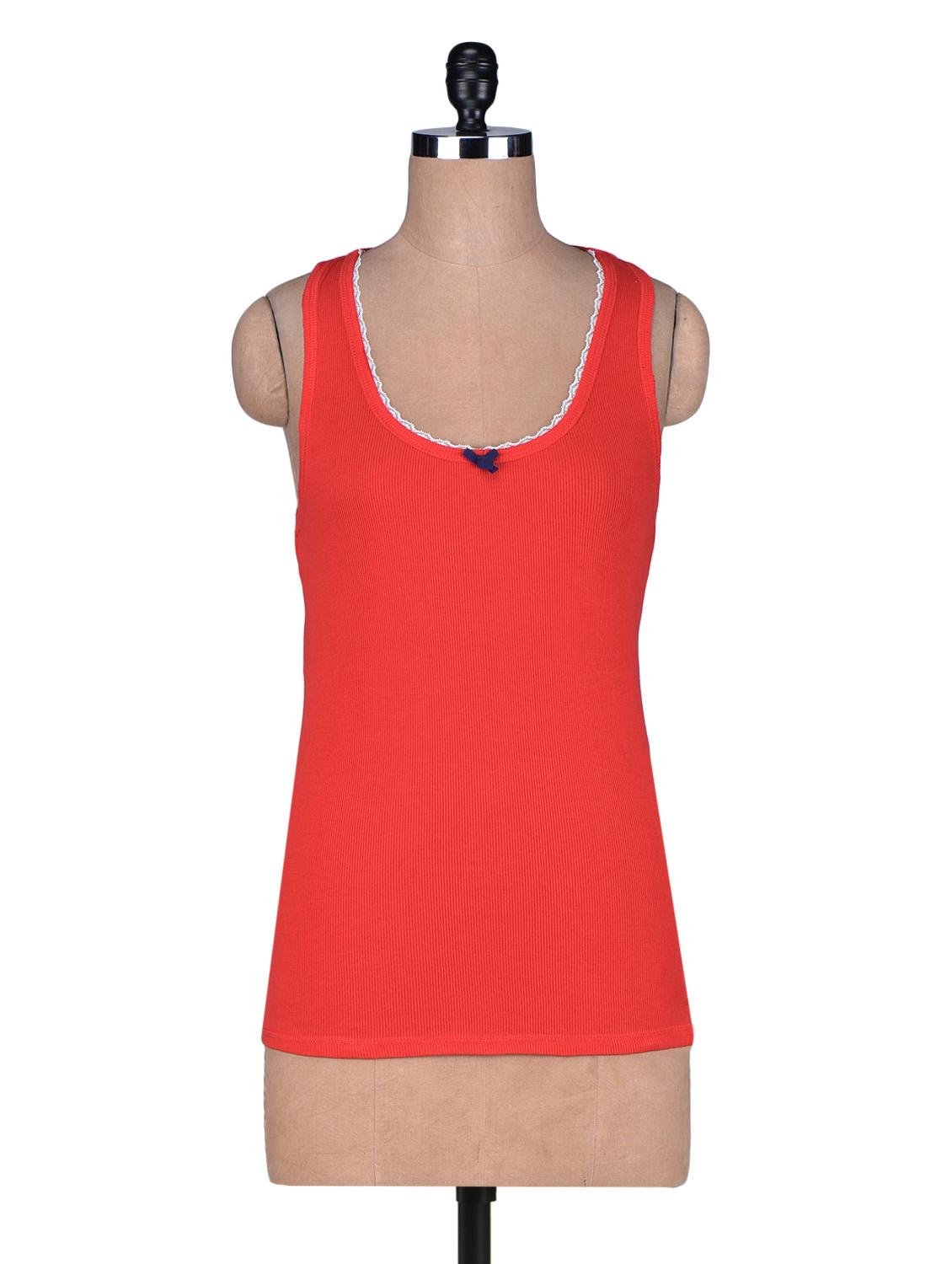 Solid Red Cotton Camisole - By