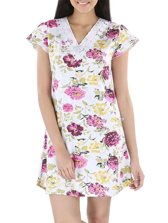 Multicolored Printed Cotton Night Dress