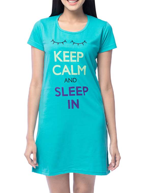 Blue Cotton Printed Sleep shirt