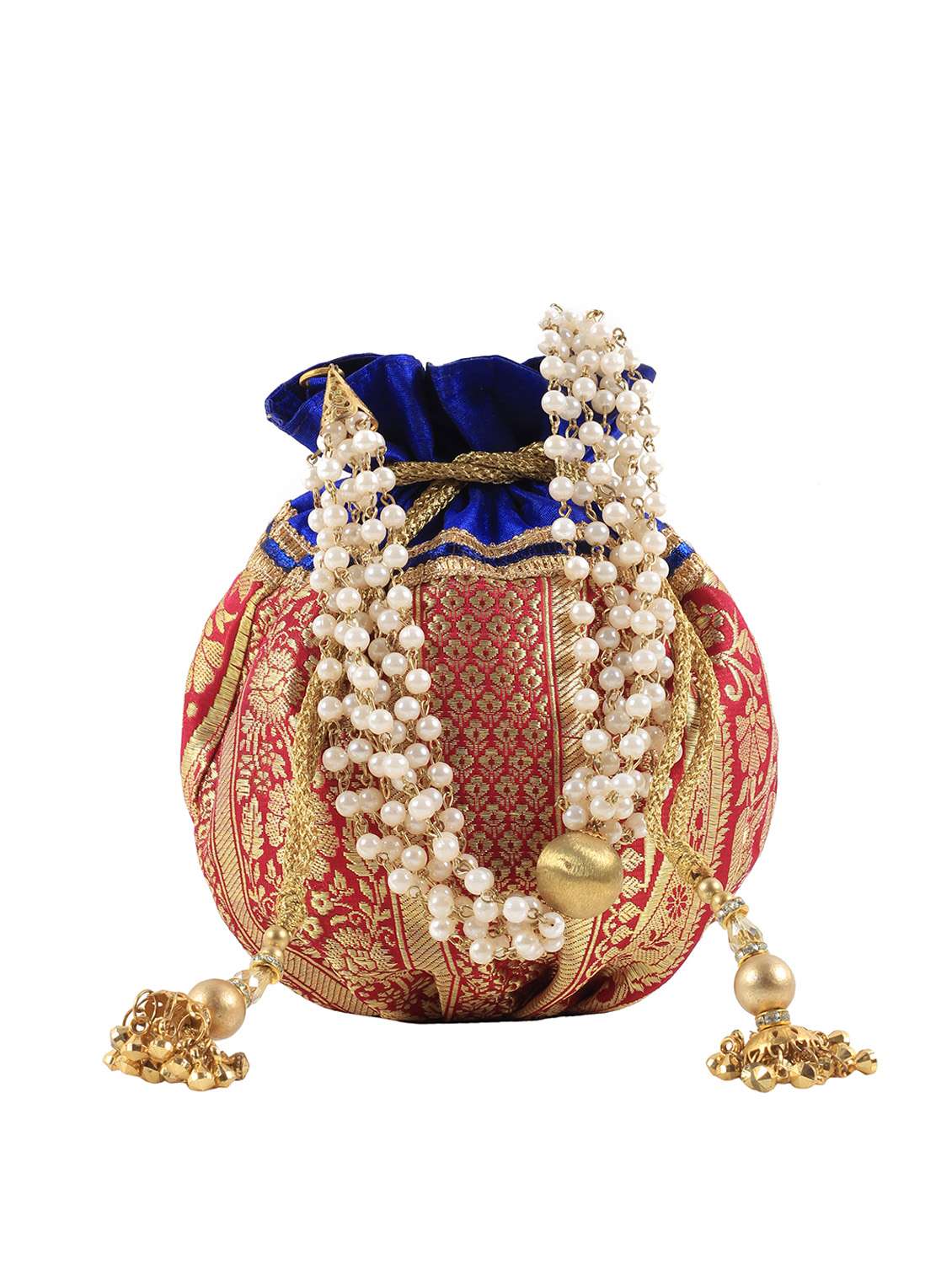 pink faux silk embellished potli