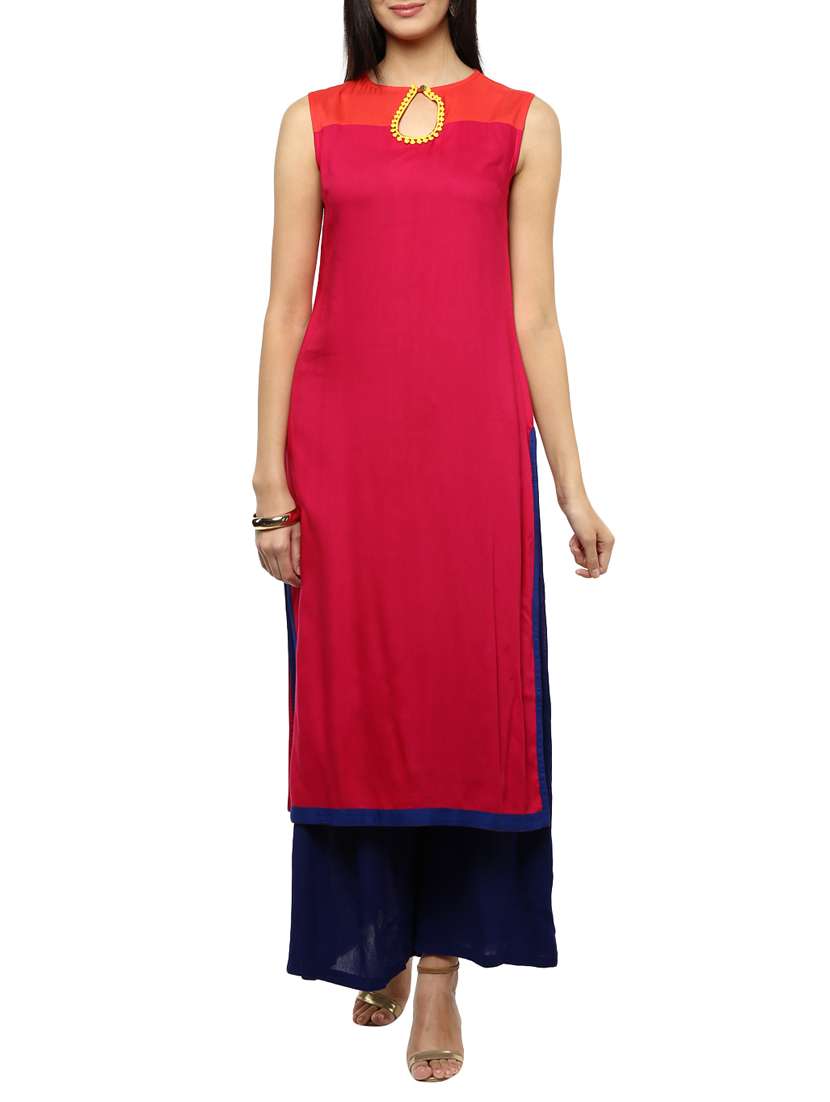 pink rayon straight kurta