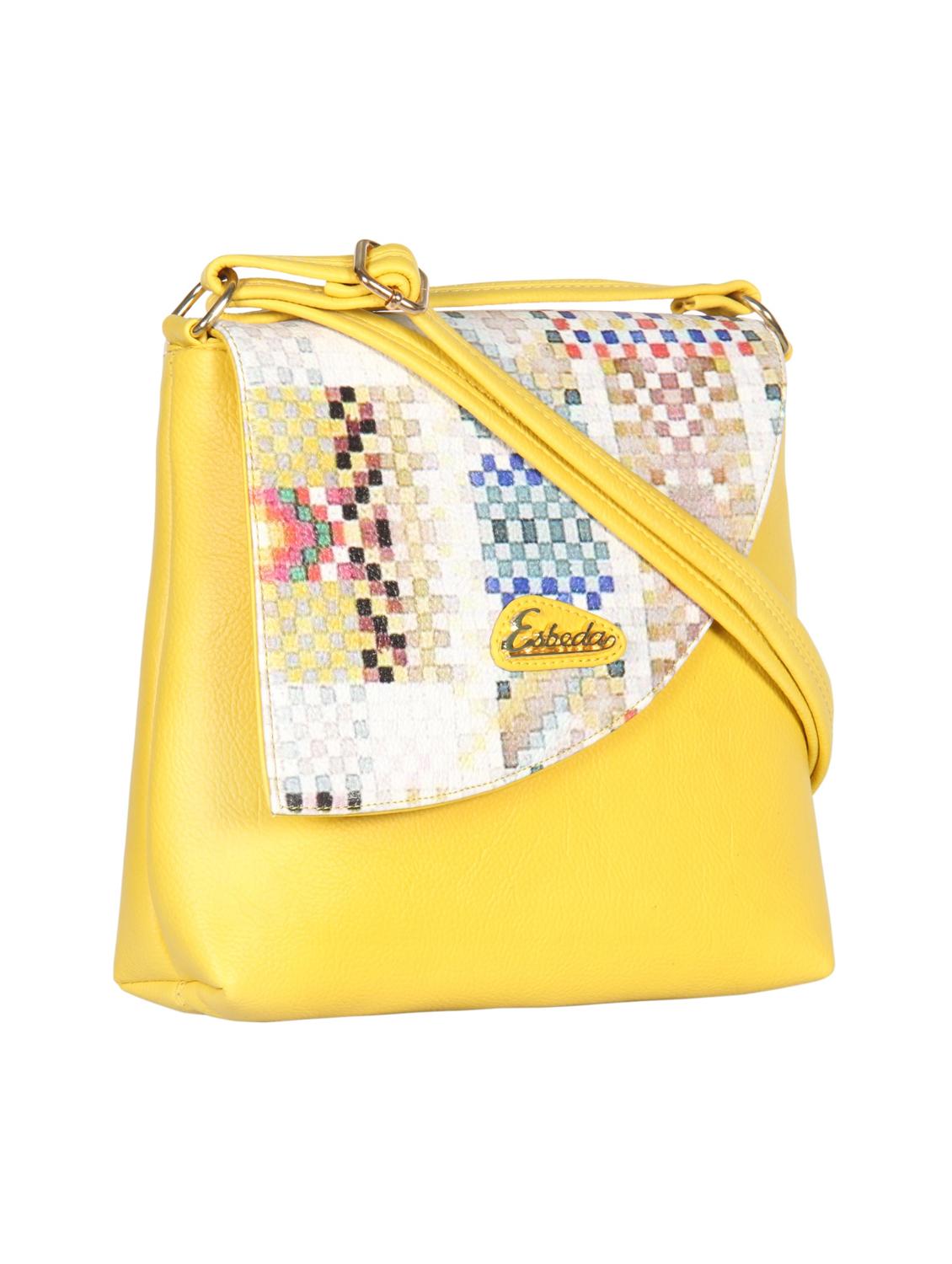 yellow synthetic leather sling bag - 12086447 - Standard Image - 4