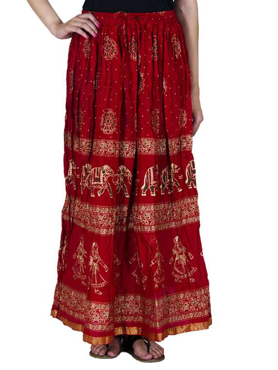 red cotton maxi skirt