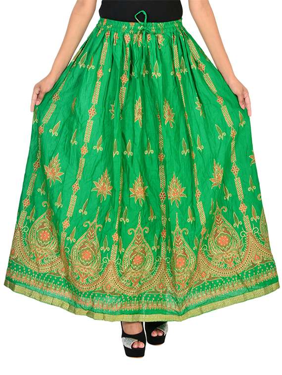 green cotton maxi skirt