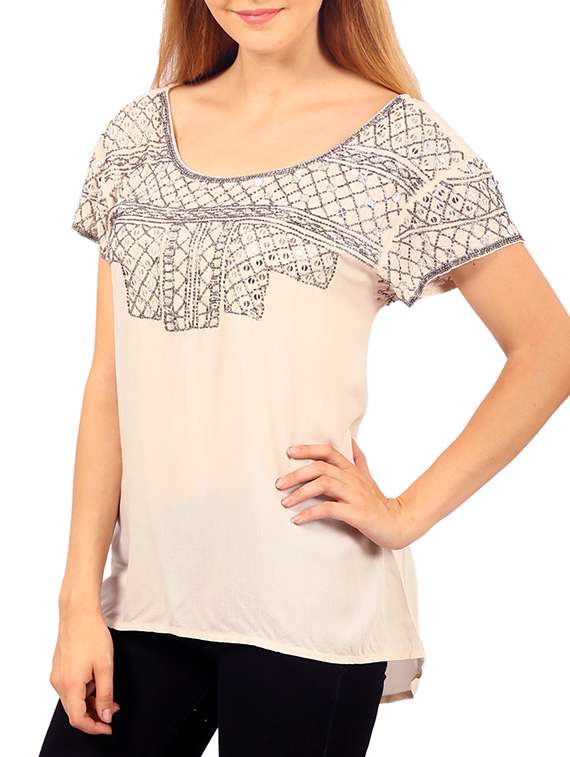 beige rayon embellished top - 12092632 -  Standard Image - 1