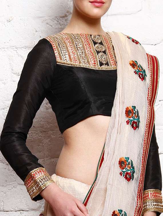 black dupion embroidered stitched blouse