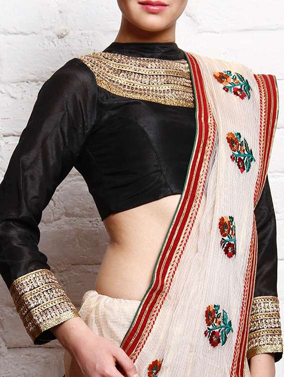 black dupion embroidered stitched blouse