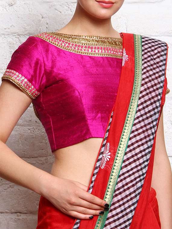 pink dupion embroidered short-sleeved blouse