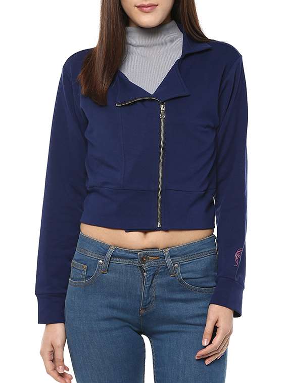 blue cotton crop jacket