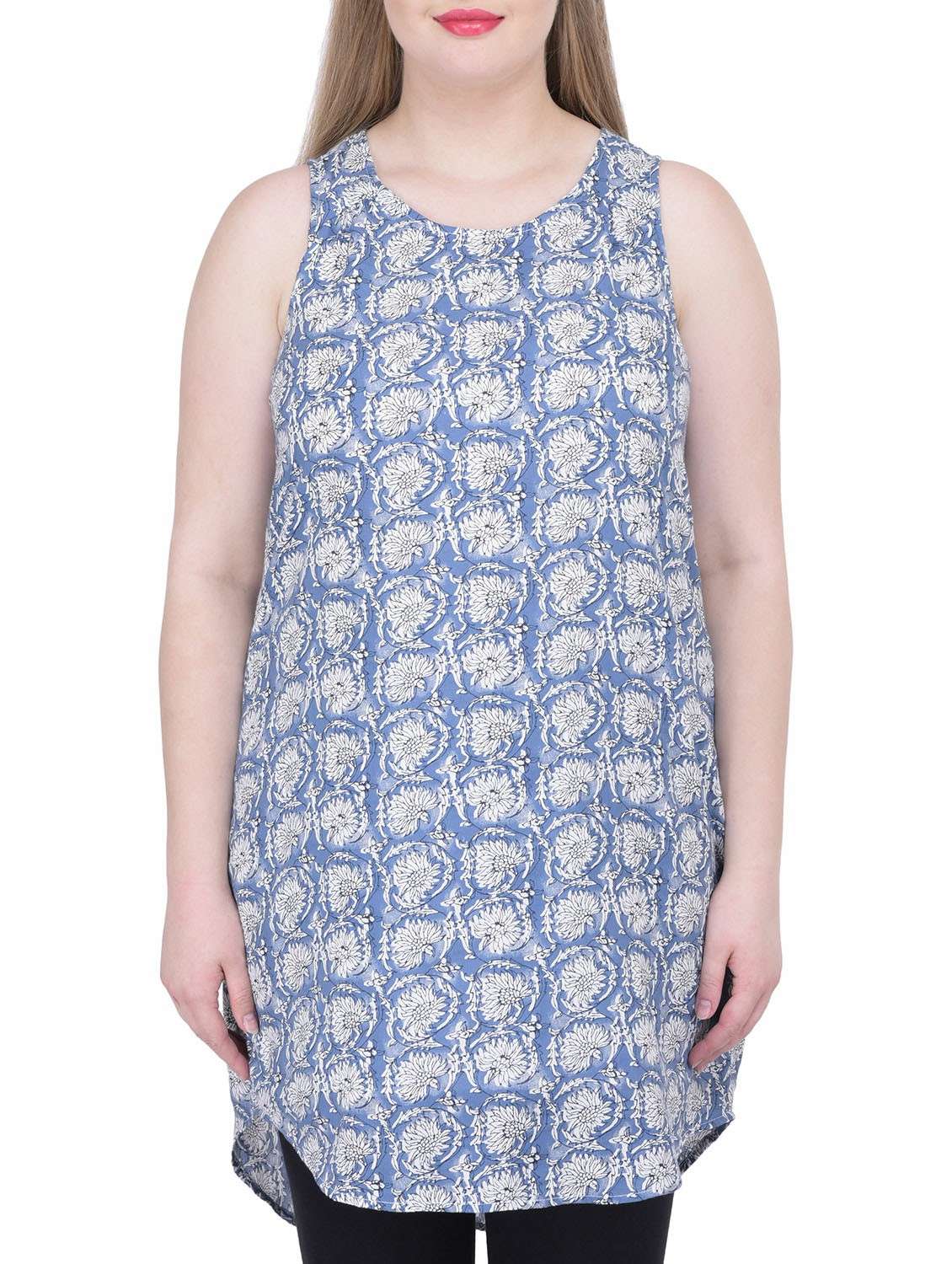 blue floral cotton tunic