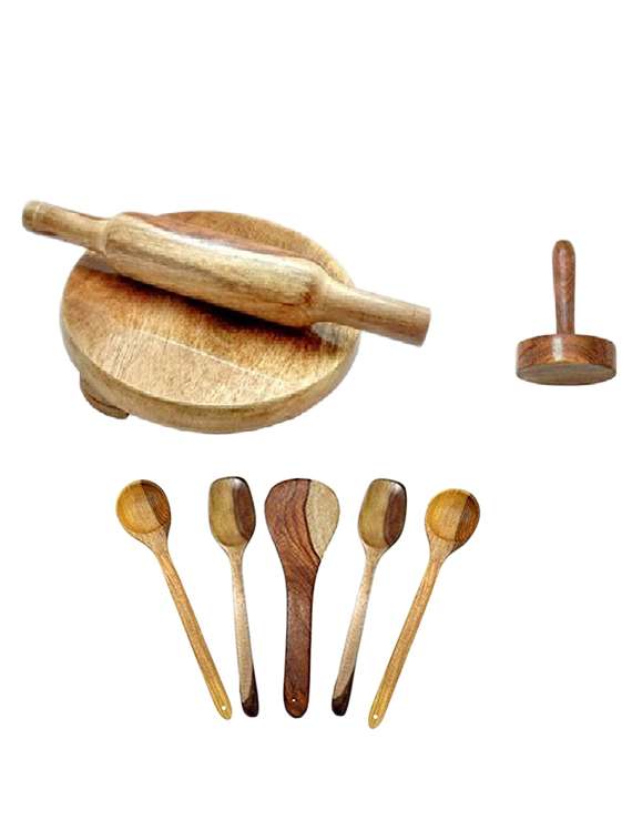 desi karigar wooden skimmers set with chkla belan and masher - 12096687 -  Zoom Image - 0