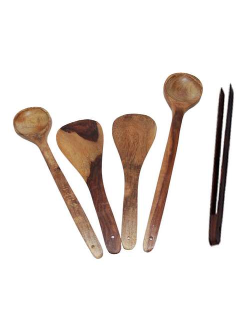desi karigar wooden ladles and chimta - 12096690 -  Standard Image - 0