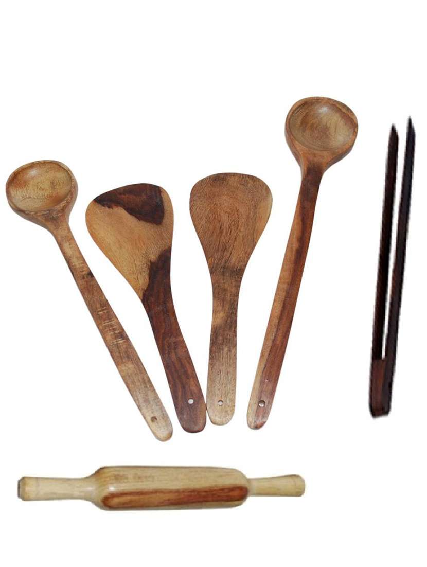 desi karigar wooden ladles, rolling pin and chimta