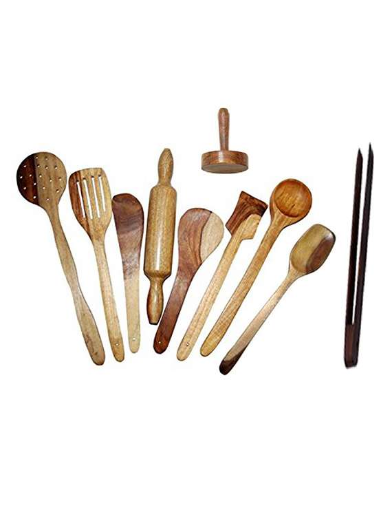 desi karigar wooden spoon set of 10 pcs/ wooden spatula, ladle & kitchen tools set - 12096697 - Zoom Image - 0