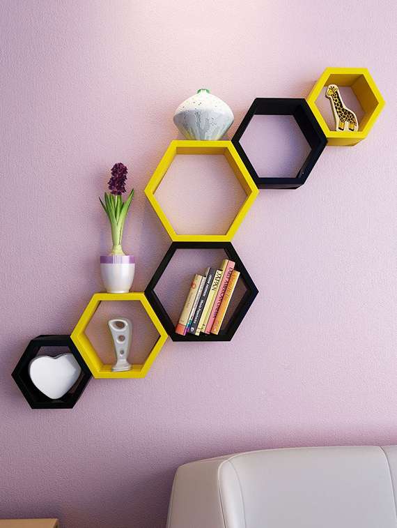  hexagon shape set of 6 wall shelves