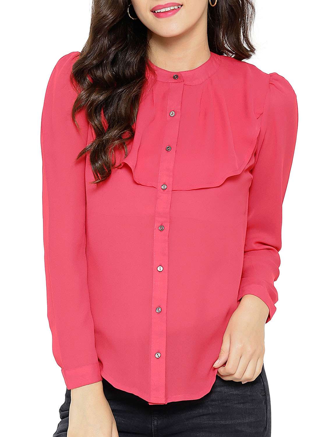 pink poly georgette regular shirt