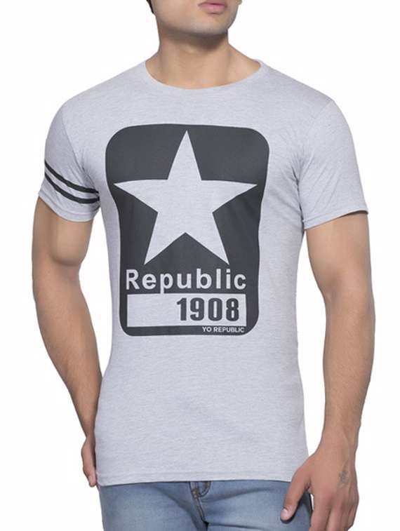 grey cotton chest print t-shirt