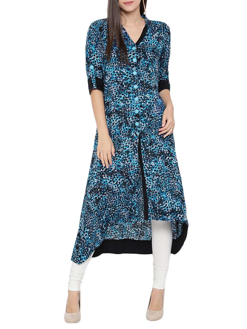 blue rayon high-low kurta