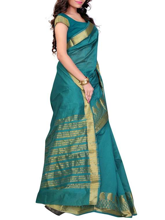 turquoise art silk bordered saree with blouse