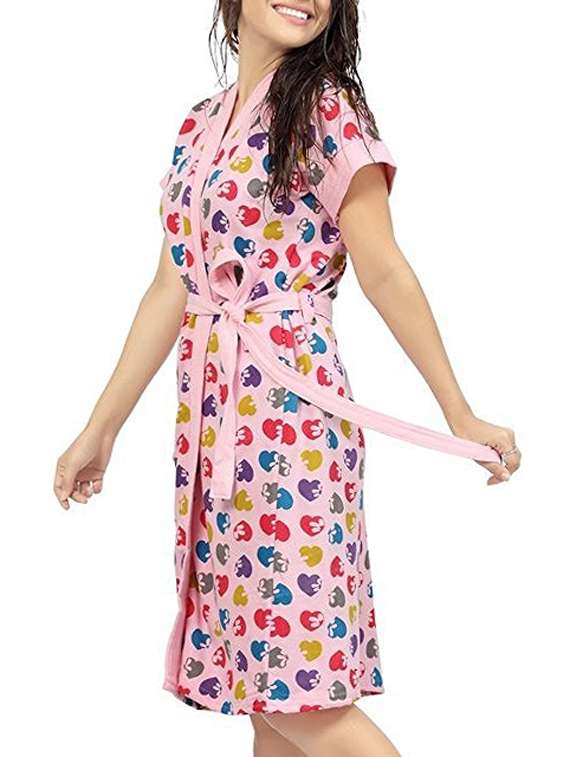 pink cotton bathrobe - 12107984 - Standard Image - 1