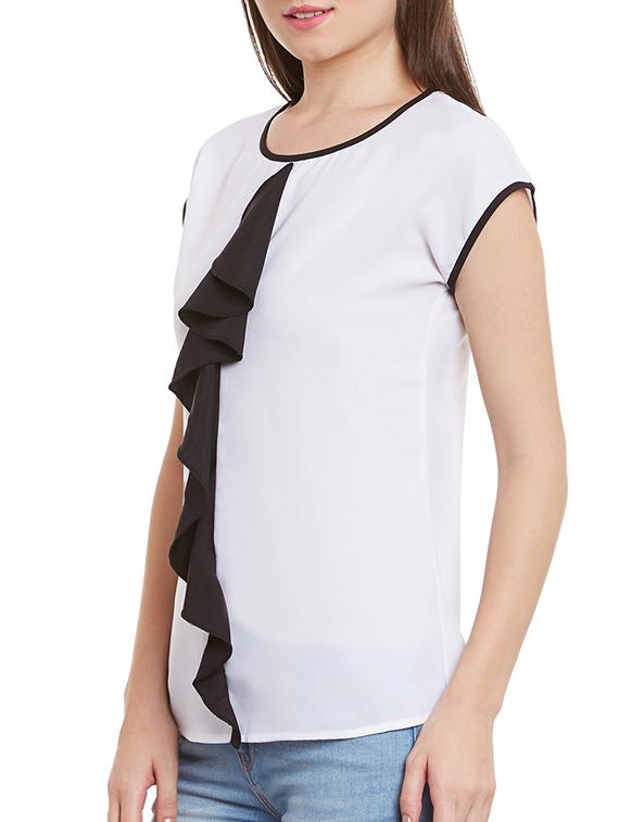 white georgette ruffle top - 12113504 - Standard Image - 1