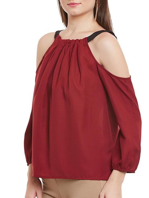 maroon georgette regular top - 12113509 - Standard Image - 1